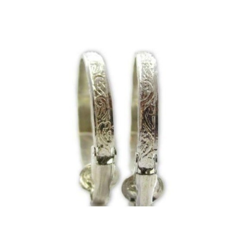 Vintage Chased Silver Plated Floral Design Classic Hoop Clip-on Earrings* 1"